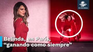 Belinda tropieza y cae durante desfile de moda en París [upl. by Wershba]