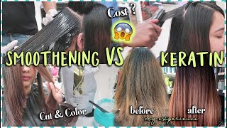 Smoothening vs Keratin Hair Treatment  My Experience  Cost Procedure amp New Colour ThatQuirkyMiss [upl. by Bahr253]