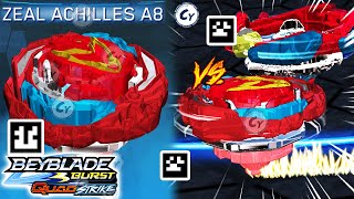 ZEAL ACHILLES A8 vs GLITCHED XCALIUS X8 GAMEPLAY  OLD ACHILLES QR CODES BEYBLADE BURST QUAD STRIKE [upl. by Enasus975]