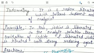 Iodometry or Iodometric Titration  Redox Titration  Principle  Applications bpharmacynotes [upl. by Nallac]