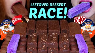 ASMR LEFTOVER DESSERT RACE MINI KITKAT ICE CREAM MALTESERS KINDER JOY CAKE BAR PURPLE ICE CREAM [upl. by Yelnoc]