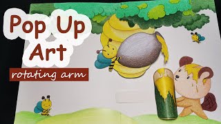 Pop Up ArtIllustration  how to make a pop up art with rotating arm mechanism [upl. by Sivla]