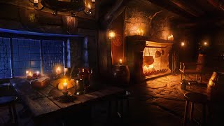 Fireside Harp Music  Medieval Tavern Ambience for Sleep🌛 Relaxation Study 😌🙌🔥 [upl. by Roshelle]