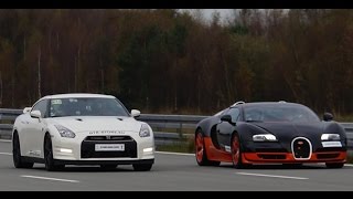 4k RACE Nissan GTR Alpha 12 vs Bugatti Veyron Vitesse 1200 HP Highspeed Oval SHORT VERSION 7 min [upl. by Berte842]