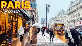 Paris France 🇫🇷  4K PARIS Snow 2024 ❄️21 22 November  Paris Walk 🎄 With Captions [upl. by Wycoff]