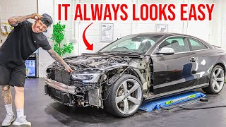 FIXING MY GIRLFRIENDS WRECKED AUDI RS5 [upl. by Fadil]