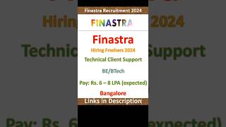 Finastra Hiring Freshers 2024  Technical Client Support  BE BTech  Bangalore  Fresher Jobs [upl. by Gnov]