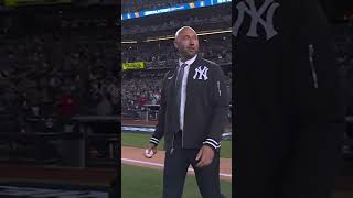 Derek Jeter throws the first pitch ahead of WorldSeries Game 3 [upl. by Johnette]