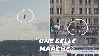 Une funambule française traverse Prague comme personne ne l’a jamais fait [upl. by Ileak]