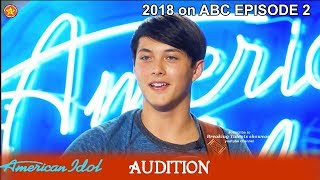 Laine Hardy from Louisiana sings BADSS Country song Audition American Idol 2018 Episode 2 [upl. by Ahsuas47]