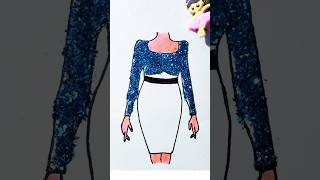 Beautiful Dress with Glitter viral drawing art trending [upl. by Dougall]