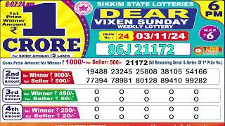 Lottery Sambad Live 6PM Dear Sikkim State Lottery Live draw result 03112024  Lottery Live [upl. by Neeli381]