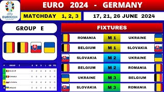 EURO 2024 FIXTURES TODAY  GROUP E  MATCHDAY 1 2 amp 3  EURO TABLE STANDING  EURO 2024 GERMANY [upl. by Riordan964]