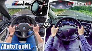 Tesla Model S P100D vs BMW M5 F90  0250kmh ACCELERATION TOP SPEED amp AUTOBAHN POV by AutoTopNL [upl. by Buddy]