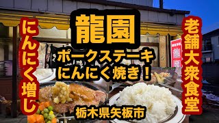 【栃木グルメ】龍園（矢板市）老舗の大衆食堂でポークステーキのにんにく焼き＆ライス大盛り＆にんにく増しでガッツリ食ってきた [upl. by Novat]