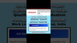 Hitachi Recruitment  Associate Project EngineerSteel For freshers fresherjobs jobs hitachi job [upl. by Trescott42]