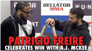 Patricio Freire Toasts With Rival AJ McKee Talks Future After Win At Bellator vs Rizin [upl. by Nnylhtak212]