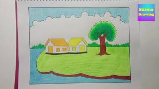 Village Scenery Shading l pencil scenery l sohoje gramer cobi aka l [upl. by Josler]