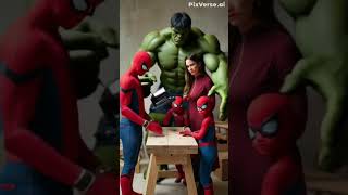 Spiderman and his wife with spidy child and hulk work sewing machine spidermen marvel [upl. by Ivah833]