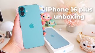 iPhone 16 Plus ASMR unboxing Teal setup tips  cases Compare with 15 plus and 16 pro ✨ aesthetic [upl. by Hanschen607]