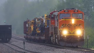 Classic Locomotives Lead a BNSF Work Train in Bruno MN [upl. by Llednik918]