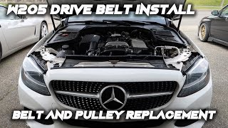 W205 Drive Belt Tensioner and Idler Pulley Replacement  2015 20 Turbo Mercedes C300 [upl. by Engud]