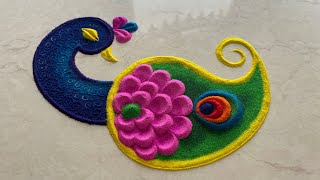 Peacock rangoli design for diwali navratri rangoli diwali rangoli satisfying rangoli [upl. by Adnawot]