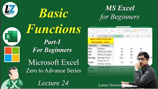 24 MS Excel Basic Functions PartI for Beginners  Free Course excel learning teacher course [upl. by Amor]