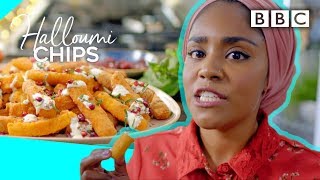 Nadiyas indulgent Halloumi Chips recipe  Nadiyas Party Feasts  BBC [upl. by Anelaj]