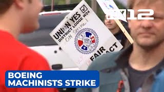 Boeing machinists strike outside Portland facility [upl. by Nil]