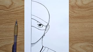 Easy anime half face drawing  How to draw Anime step by step  easy tutorial [upl. by Kcirre]