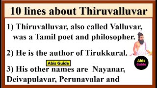 10 lines about Thiruvalluvar in English  Thiruvalluvar Essay in English  Thiruvalluvar [upl. by Kirsteni]