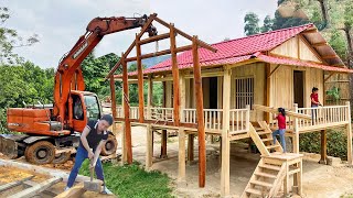 You Wont Believe This Woman Built Wooden Stilt House in 45 Days  Use Big Excavator To Build House [upl. by Nylireg996]