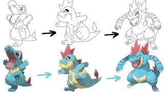 How To Draw TOTODILE CROCONAW and FERALIGATR POKEMON  Pokemon Evolution [upl. by Felix]