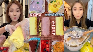 Mukbang Eating Crepe Roll CakeStrawberry CakChocolate CakeMini CakeContainer Cake Dessert [upl. by Notwal]