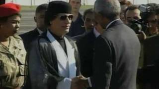 Nelson Mandela meets Libyan leader Muammar Gaddafi [upl. by Anialed]