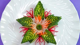 Artistic Cucumber amp Radish amp Carrot Flower Carving Garnish – Vegetable  Food Decorations amp Designs [upl. by Loria]