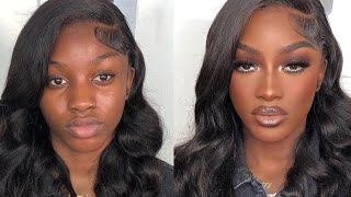 Smokey brown w\ white under eye X Jt inspired lip combo 🔥darkskinmakeup makeuptutorial [upl. by Assiran634]