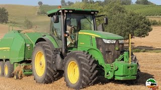 John Deere 7230R  John Deere 1434  Straw baling [upl. by Bessie]