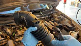 2001 Mazda Protege Air Intake Hose installation  Idle hesitation and ripped hose [upl. by Lunette]