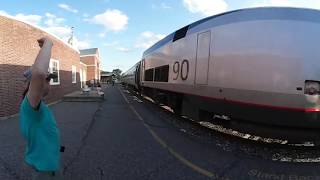 360 Northbound Amtrak 56 vermonter stopping through White River junction Vermont 82919 [upl. by Kapeed]