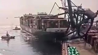 Container ship accident  YM WITNESS crashes into cranes [upl. by Che]