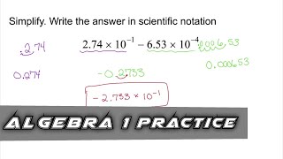 Algebra 1 Practice  Write the Difference in Scientific Notation Example 1 [upl. by Ocicnarf]