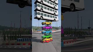 Mixed Rainbow Colour Cars amp Buses Fall Crash 15  BeamNGDrive [upl. by Parshall]