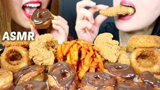 ASMR FRIED FOOD FEAST crunchy onion rings fried chicken cronuts fries 리얼사운드 먹방  KimampLiz ASMR [upl. by Ahsienod887]