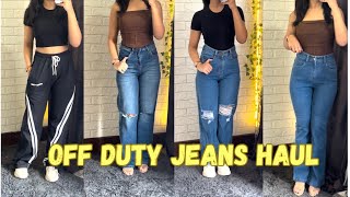 OFFDUTY JEANS HAUL 5 TRENDY JEANS Bootcut  ripped jeans  College outfit ideas 🎀 [upl. by Nomde]