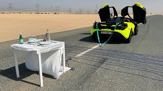 Tablecloth Pull Trick with a Supercar [upl. by Lemej]