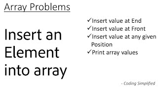 Array  1 Insert an element into array  at end  at front  at any given position [upl. by Dlaregztif]