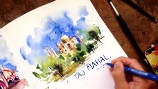 Taj Mahal WATERCOLOR DEMO  Urban Sketching approach [upl. by Yablon605]