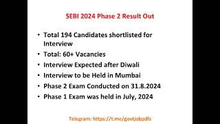 SEBI Phase 2 Result out 2024 [upl. by Anitsyrc]